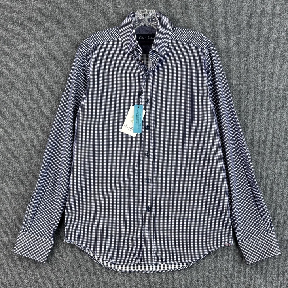 Robert Graham Hidden Button Down Shirt Mens Small Blue Micro Check Stretch NWT